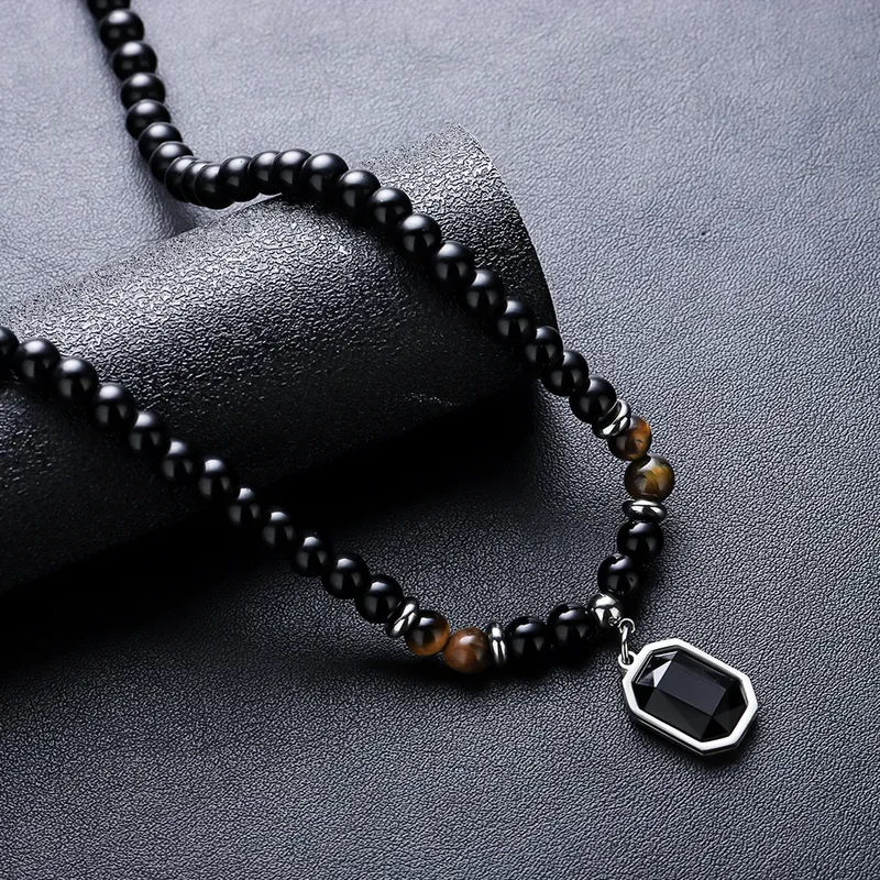 Set Tiger Eye Obsidian Plating Unisex Bracelets Necklace Men Necklace Sets