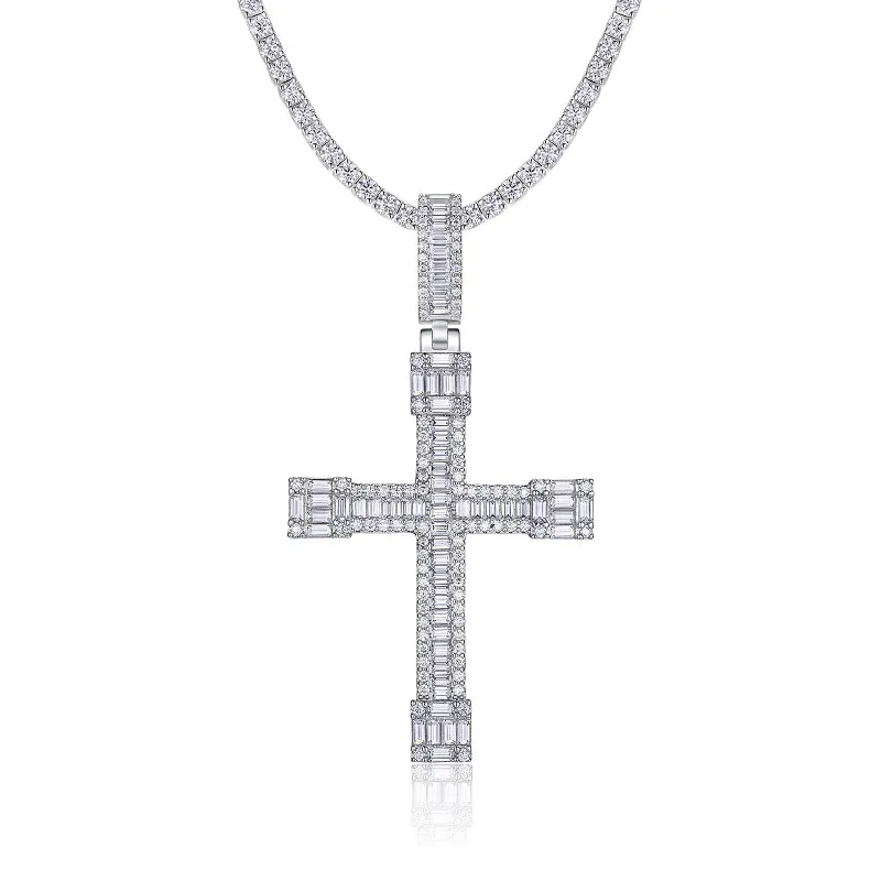 🇺🇸Sterling Silver Moissanite Diamond Chain Cross Pendant Necklace