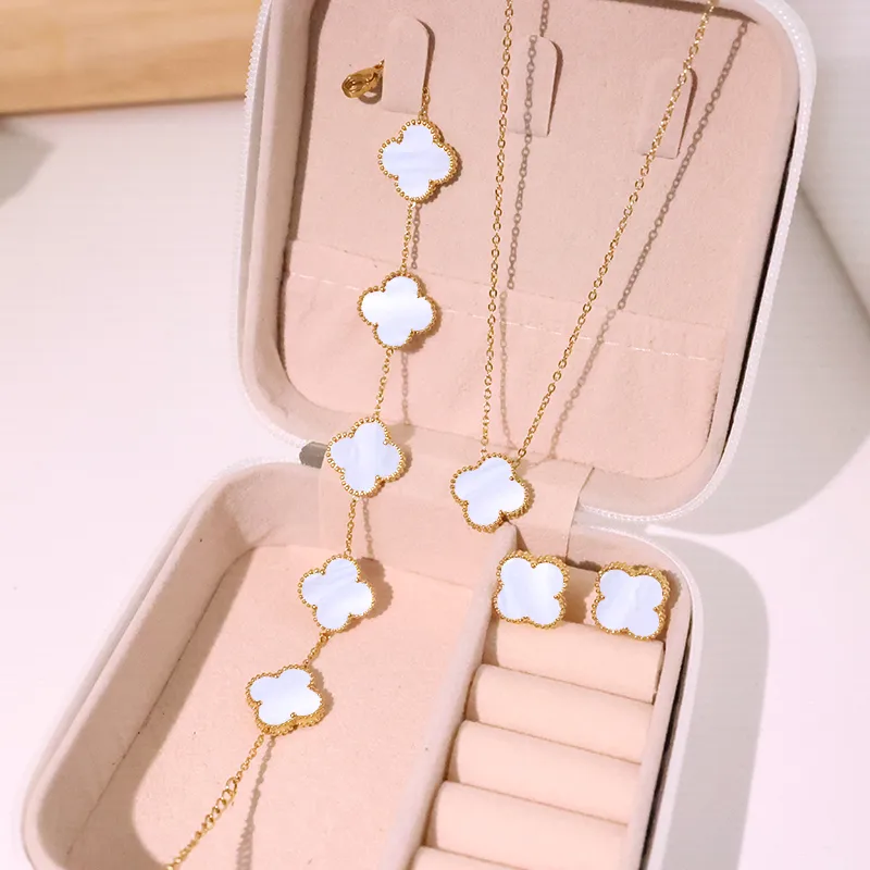 🇺🇸Set 18k Clover Double face Gold Cute Sweet Inlay Four Leaf Clover Acrylic