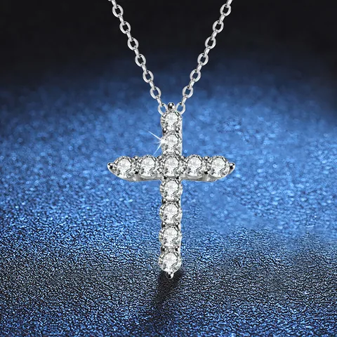 🇺🇸Diamond LAB Necklace Round Brilliant Cut Cross