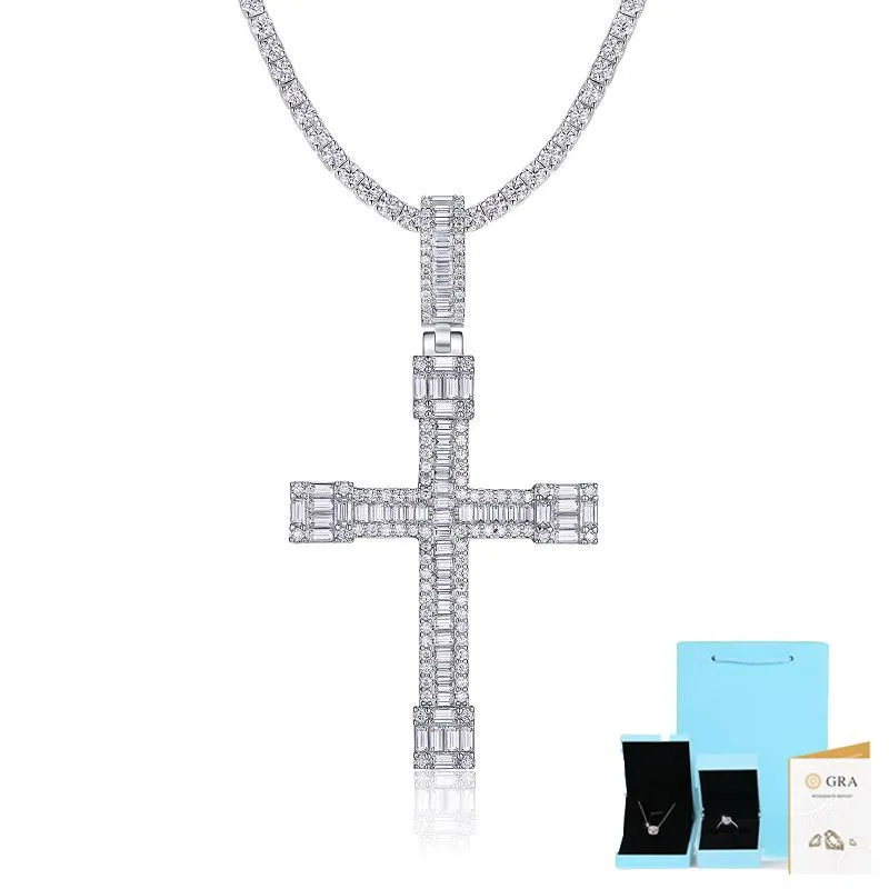 🇺🇸Sterling Silver Moissanite Diamond Chain Cross Pendant Necklace