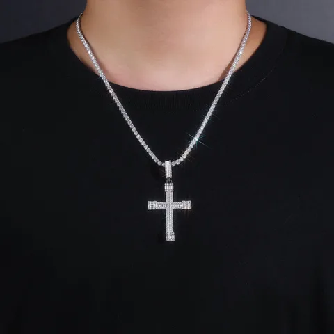 🇺🇸Sterling Silver Moissanite Diamond Chain Cross Pendant Necklace