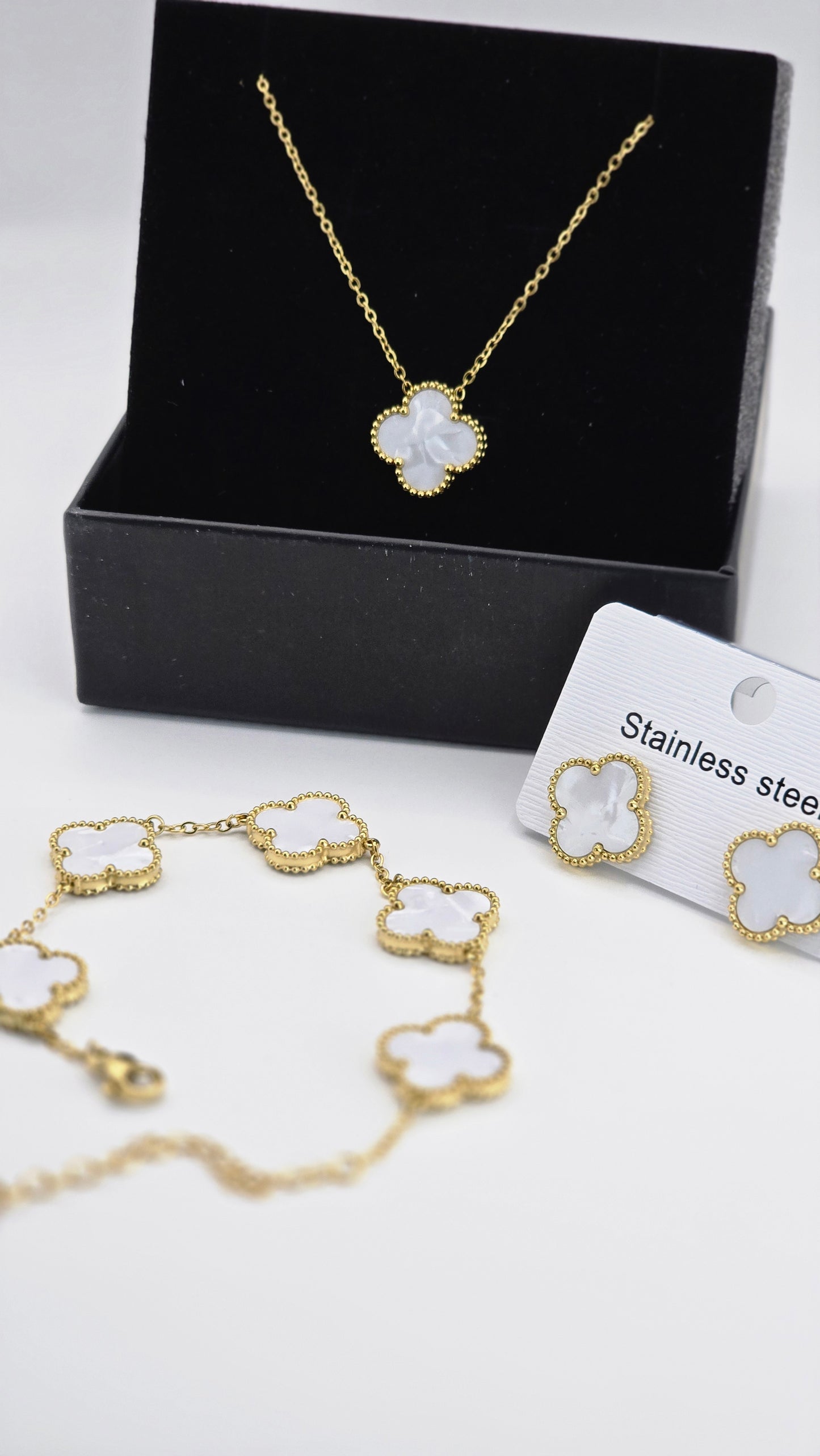 🇺🇸Set 18k Clover Double face Gold Cute Sweet Inlay Four Leaf Clover Acrylic