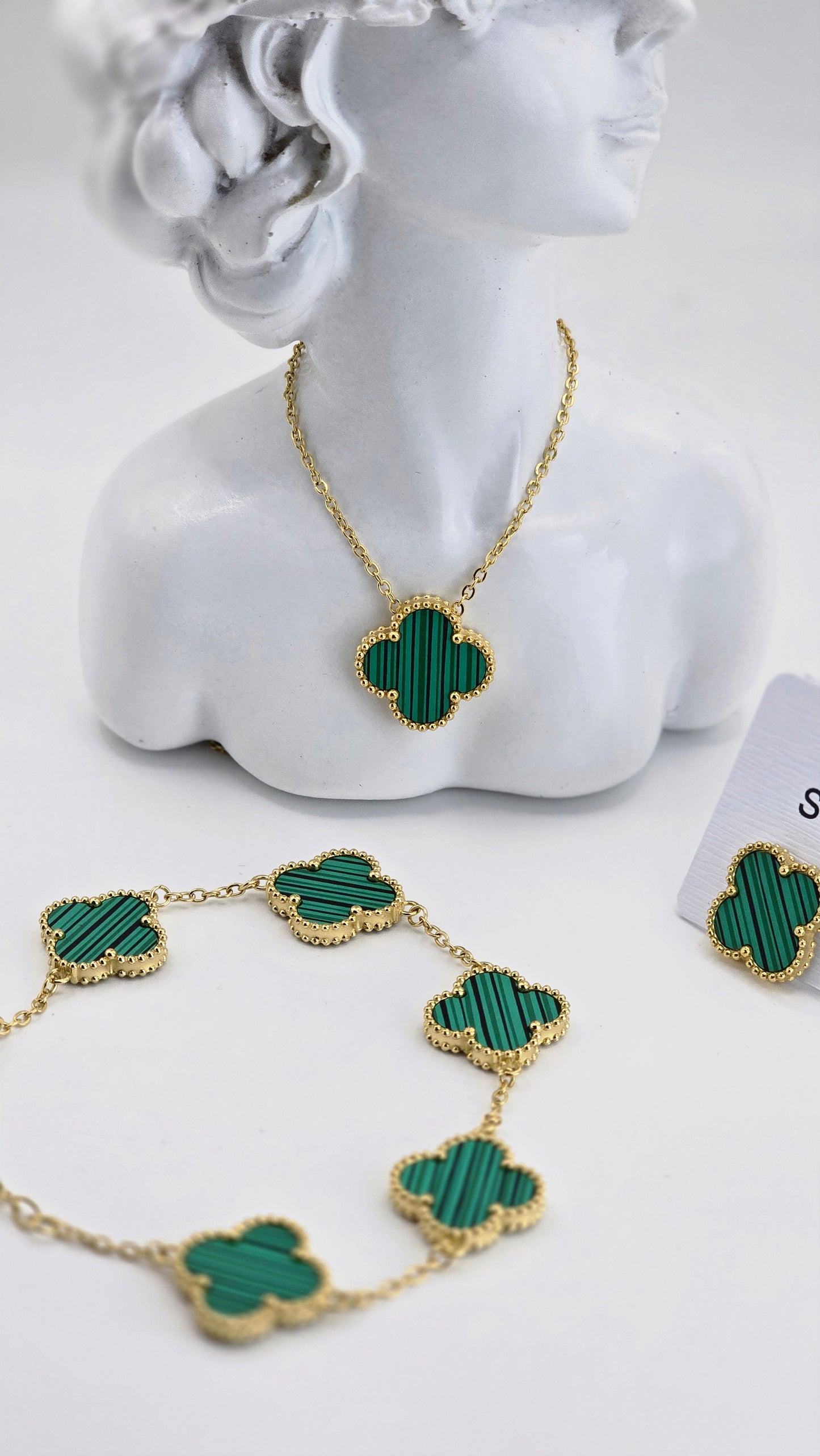 🇺🇸Set 18k Clover Double face Gold Cute Sweet Inlay Four Leaf Clover Acrylic
