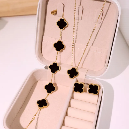🇺🇸Set 18k Clover Double face Gold Cute Sweet Inlay Four Leaf Clover Acrylic