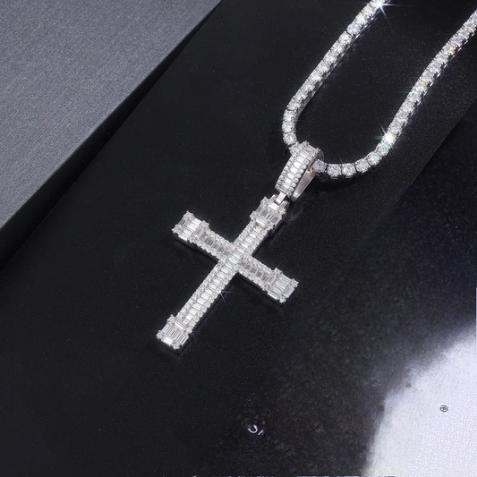 🇺🇸Sterling Silver Moissanite Diamond Chain Cross Pendant Necklace