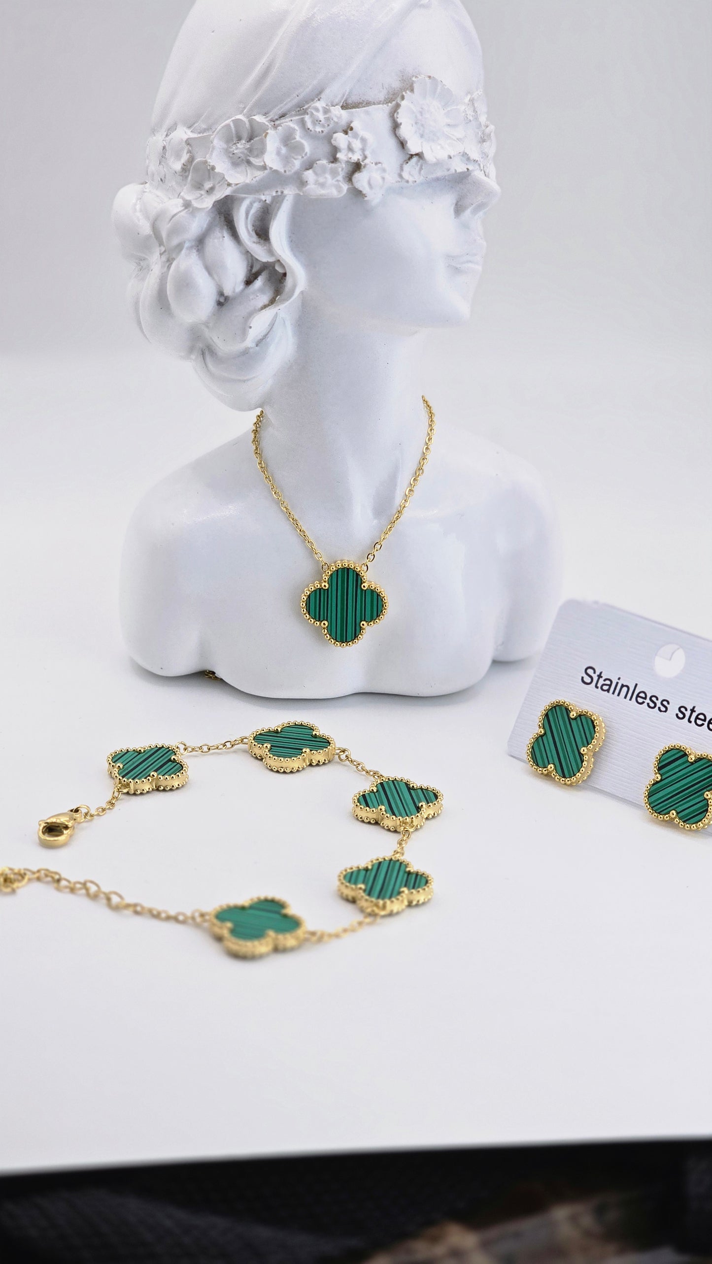 🇺🇸Set 18k Clover Double face Gold Cute Sweet Inlay Four Leaf Clover Acrylic