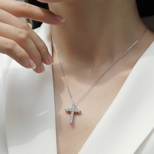 🇺🇸Diamond LAB Necklace Round Brilliant Cut Cross