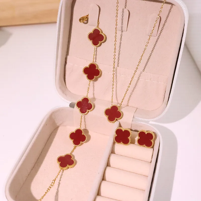 🇺🇸Set 18k Clover Double face Gold Cute Sweet Inlay Four Leaf Clover Acrylic