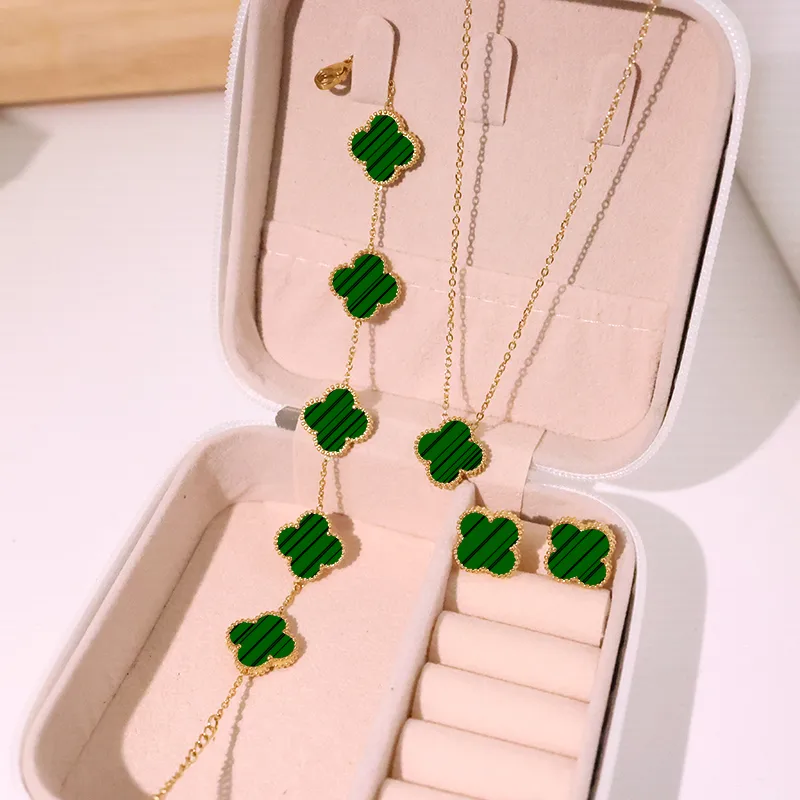 🇺🇸Set 18k Clover Double face Gold Cute Sweet Inlay Four Leaf Clover Acrylic